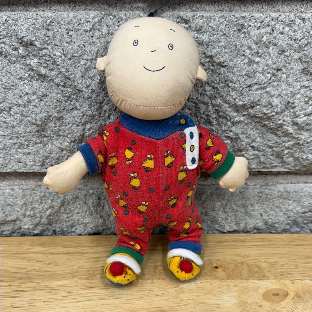 Vintage Caillou Plush Baby Doll in Red Chick Print Pajamas